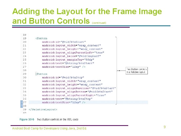 Adding the Layout for the Frame Image and Button Controls (continued) Android Boot Camp