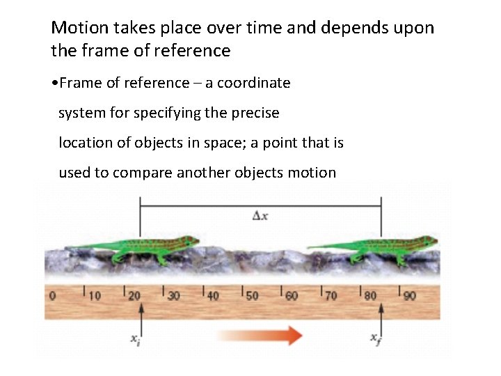 Motion takes place over time and depends upon the frame of reference • Frame