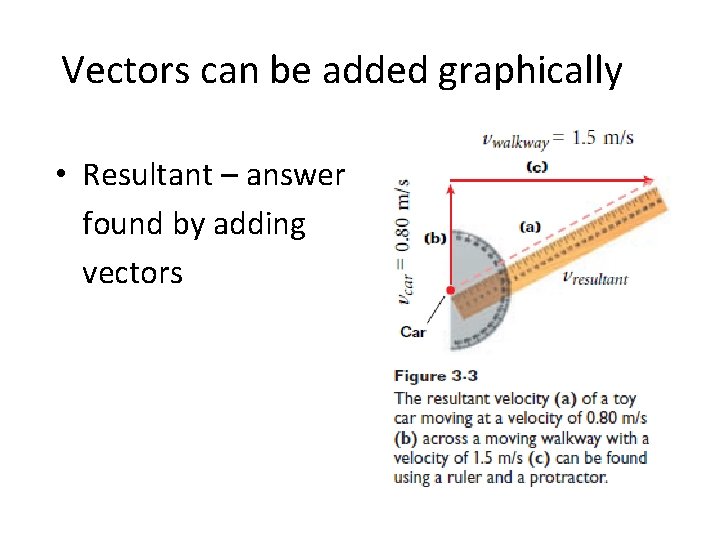 Vectors can be added graphically • Resultant – answer found by adding vectors 