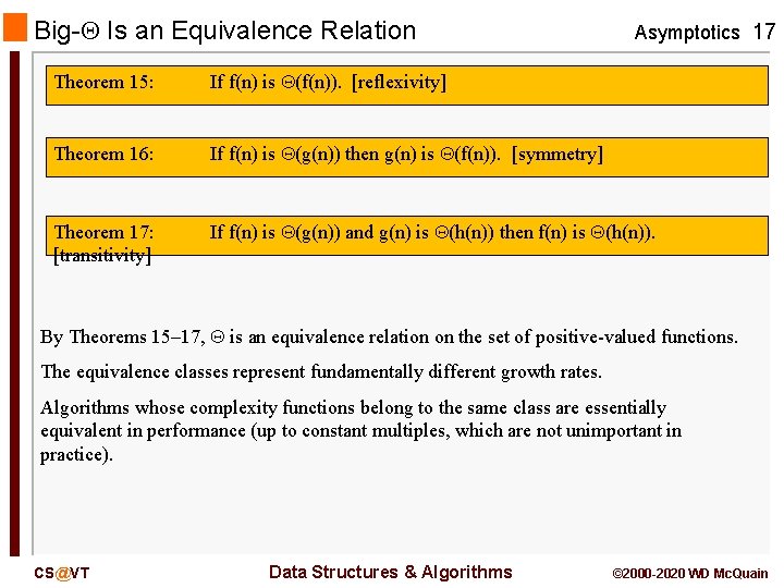 Big- Is an Equivalence Relation Asymptotics 17 Theorem 15: If f(n) is (f(n)). [reflexivity]