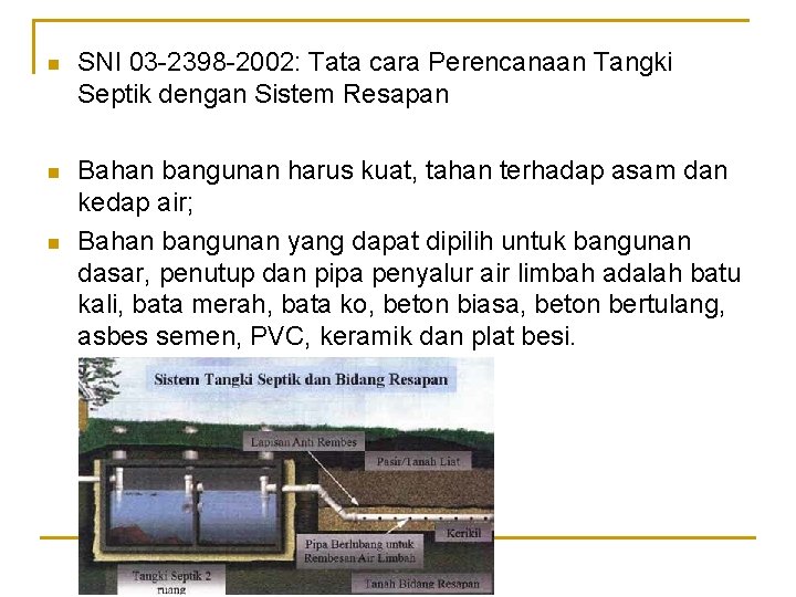 n SNI 03 -2398 -2002: Tata cara Perencanaan Tangki Septik dengan Sistem Resapan n