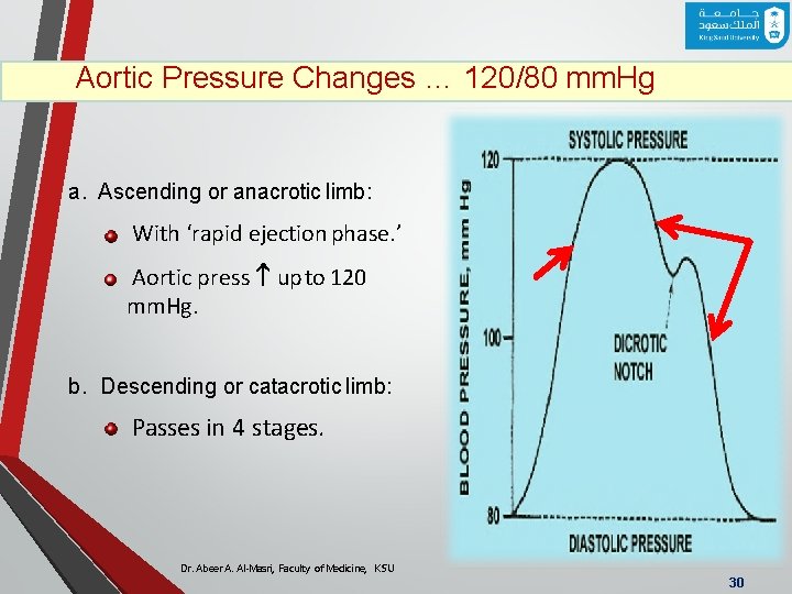 Aortic Pressure Changes … 120/80 mm. Hg a. Ascending or anacrotic limb: With ‘rapid