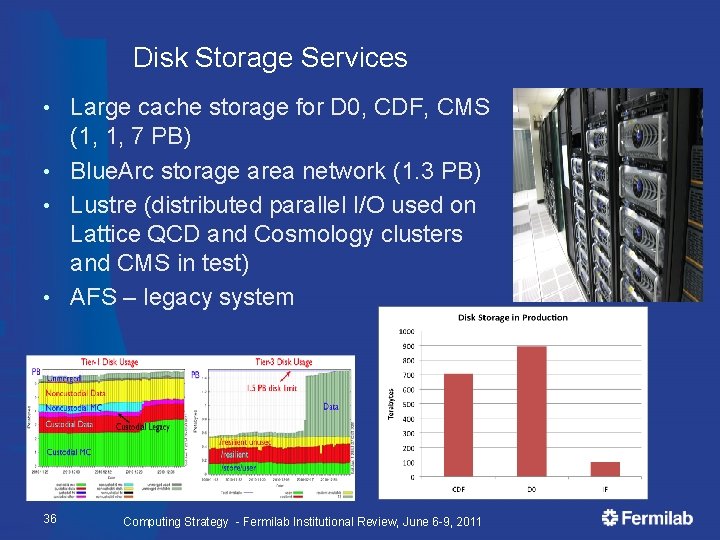 Disk Storage Services Large cache storage for D 0, CDF, CMS (1, 1, 7