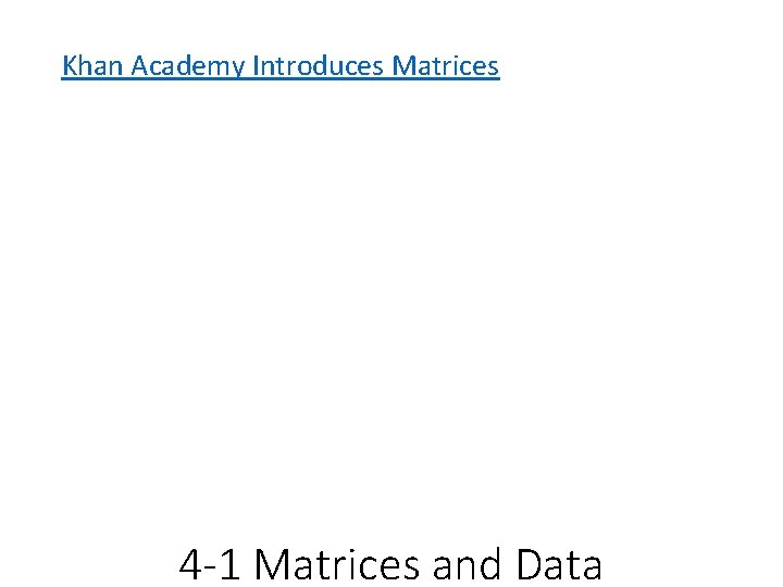 Khan Academy Introduces Matrices 4 -1 Matrices and Data 