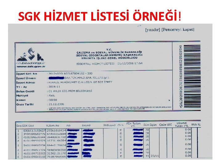 SGK HİZMET LİSTESİ ÖRNEĞİ! 