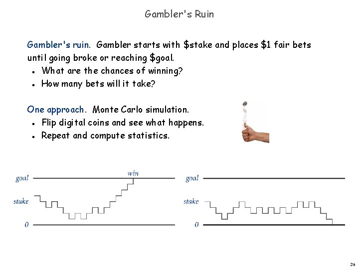 Gambler's Ruin Gambler's ruin. Gambler starts with $stake and places $1 fair bets until Gambler's Ruin Gambler's ruin. Gambler starts with $stake and places $1 fair bets until