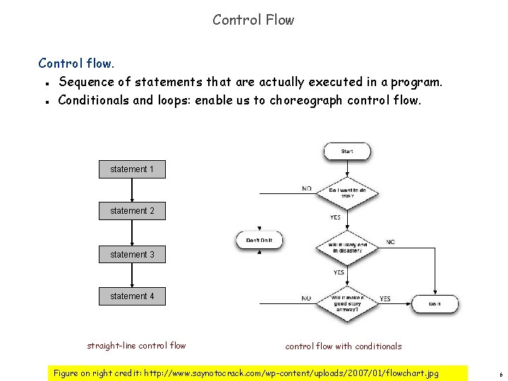 Control Flow Control flow. Sequence of statements that are actually executed in a program. Control Flow Control flow. Sequence of statements that are actually executed in a program.