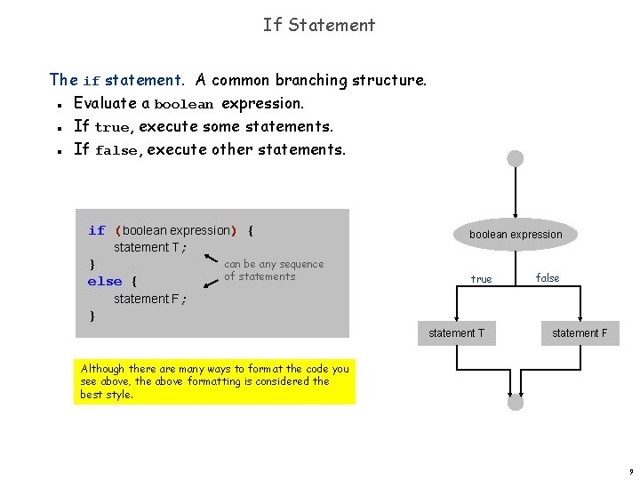 If Statement The if statement. A common branching structure. Evaluate a boolean expression. If If Statement The if statement. A common branching structure. Evaluate a boolean expression. If