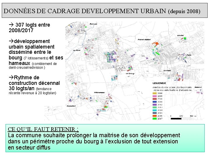 DONNÉES DE CADRAGE DEVELOPPEMENT URBAIN (depuis 2008) 307 logts entre 2008/2017 développement urbain spatialement