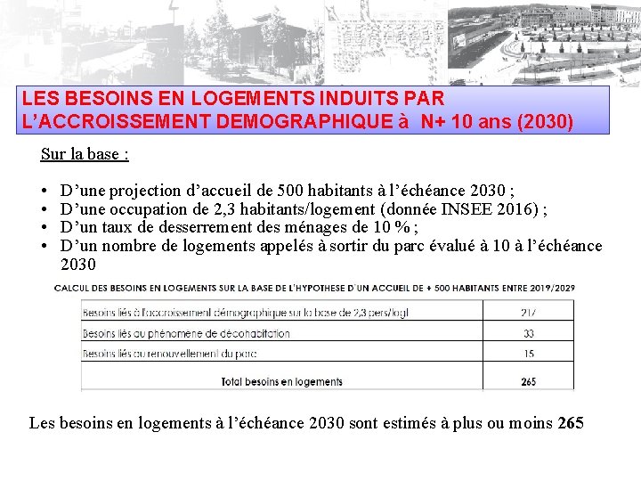 LES BESOINS EN LOGEMENTS INDUITS PAR L’ACCROISSEMENT DEMOGRAPHIQUE à N+ 10 ans (2030) Sur