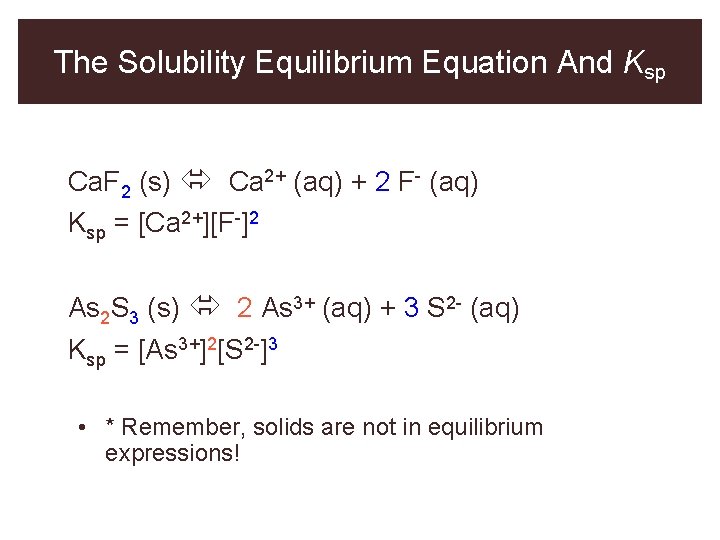 The Solubility Equilibrium Equation And Ksp Ca. F 2 (s) Ca 2+ (aq) +