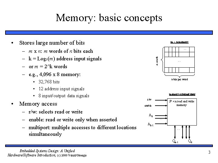 Memory: basic concepts • Stores large number of bits … m x n: m