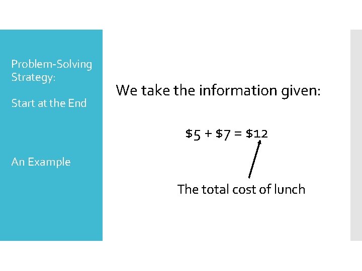 Problem-Solving Strategy: Start at the End We take the information given: $5 + $7