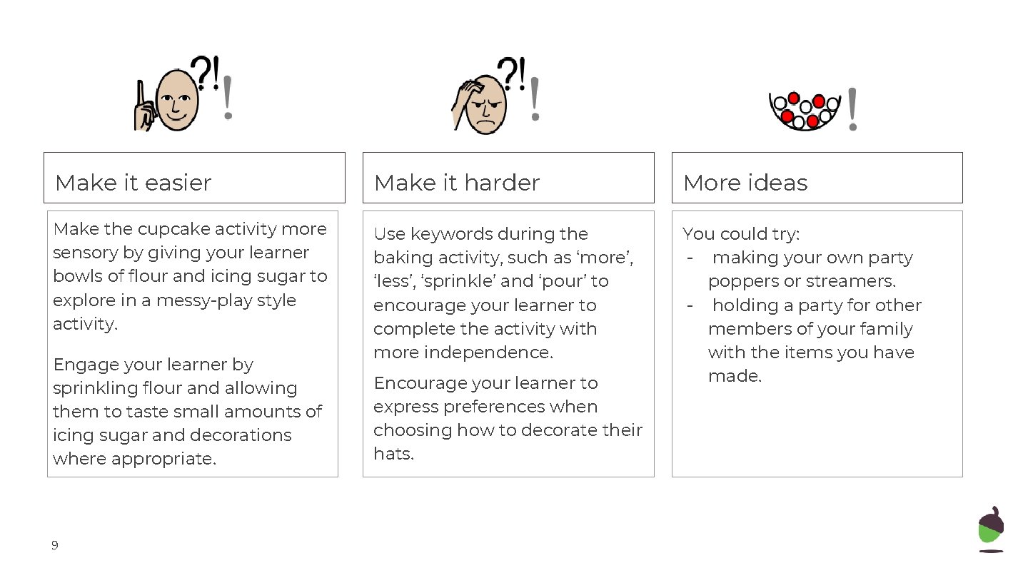 Make it easier Make it harder More ideas Make the cupcake activity more sensory