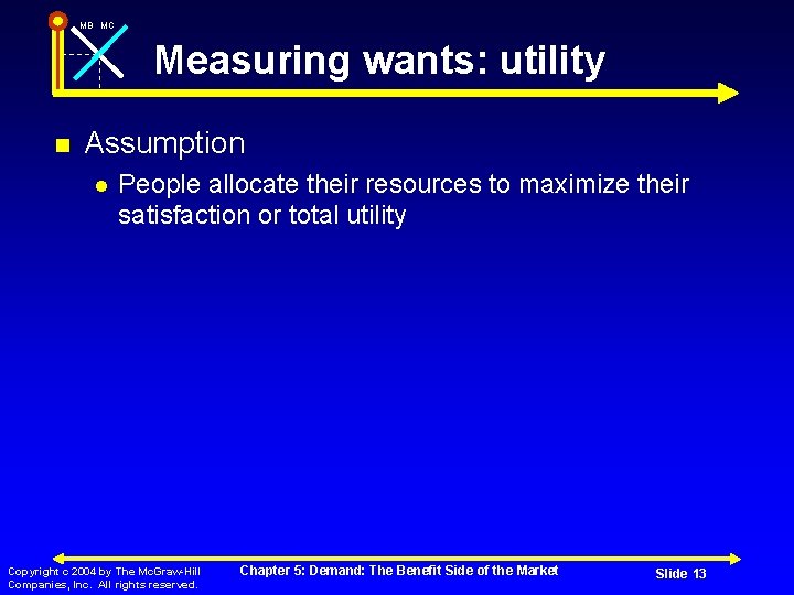 MB MC Measuring wants: utility Assumption People allocate their resources to maximize their satisfaction