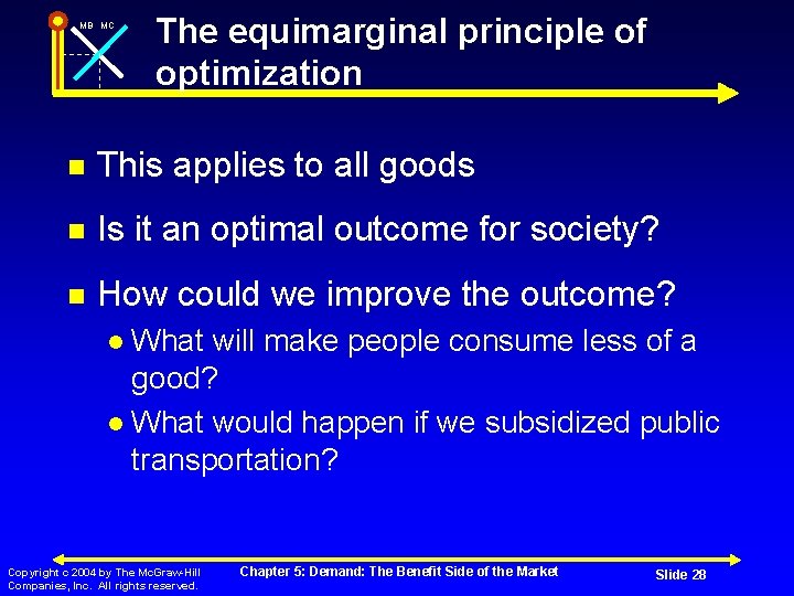 MB MC The equimarginal principle of optimization This applies to all goods Is it