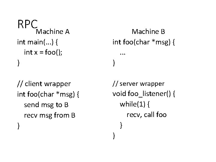 RPCMachine A int main(. . . ) { int x = foo(); } //