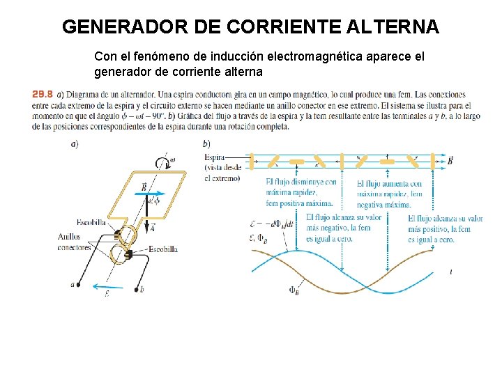 GENERADOR DE CORRIENTE ALTERNA Con el fenómeno de inducción electromagnética aparece el generador de