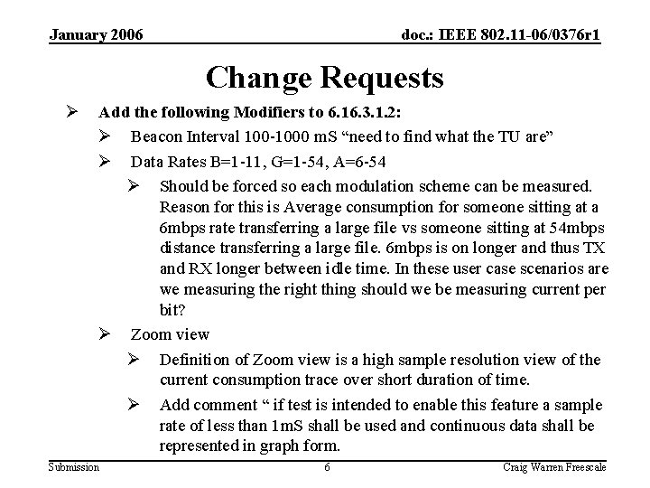 January 2006 doc. : IEEE 802. 11 -06/0376 r 1 Change Requests Ø Add