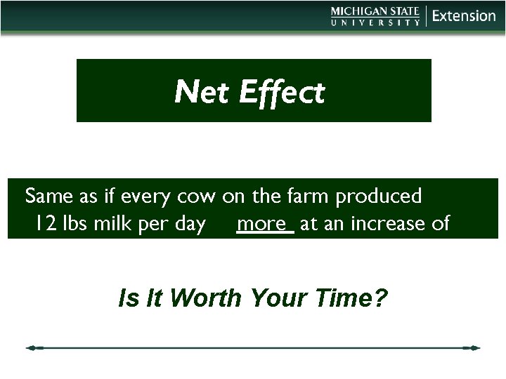 Net Effect Same as if every cow on the farm produced 12 lbs milk