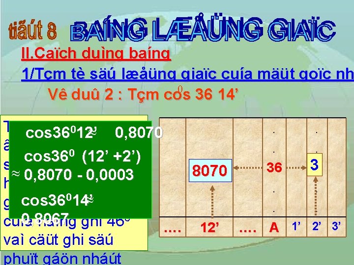 II. Caïch duìng baíng 1/Tçm tè säú læåüng giaïc cuía mäüt goïc nh 0