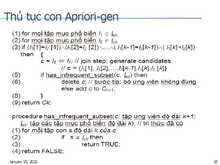 Thủ tục con Apriori-gen January 15, 2022 15 