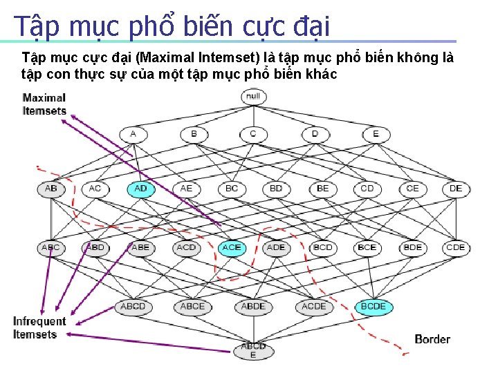 Tập mục phổ biến cực đại Tập mục cực đại (Maximal Intemset) là tập