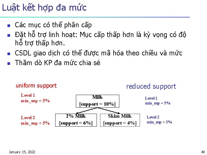 Luật kết hợp đa mức n n Các mục có thể phân cấp Đặt