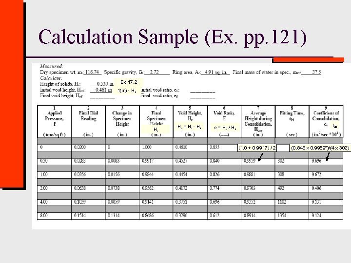 Calculation Sample (Ex. pp. 121) Eq 17. 2 1(in) - Hs Hi Hv =