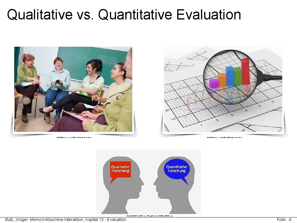 Qualitative vs. Quantitative Evaluation http: //www. scope-mr. ch/de/dienstleistungen/methoden/ https: //studi-lektor. de/diplomarbeit/image/tipps/quantitativ-qualitativ. png Butz, Krüger: