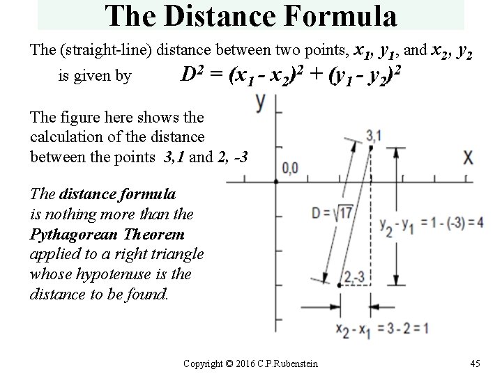 The Distance Formula The (straight-line) distance between two points, x 1, y 1, and