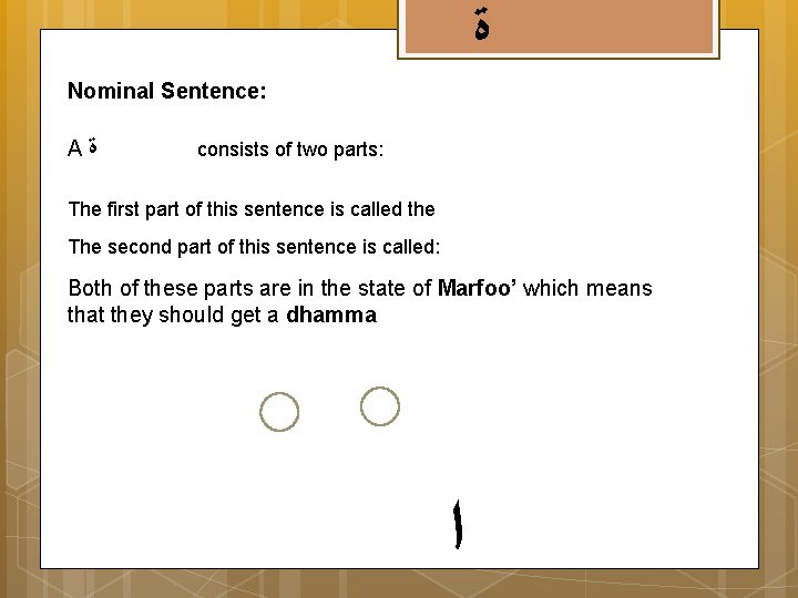  ﺓ Nominal Sentence: A ﺓ consists of two parts: The first part of