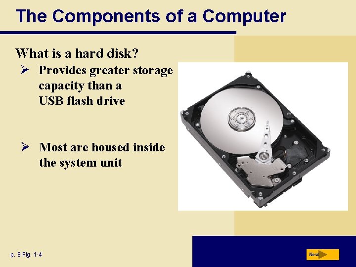 The Components of a Computer What is a hard disk? Ø Provides greater storage