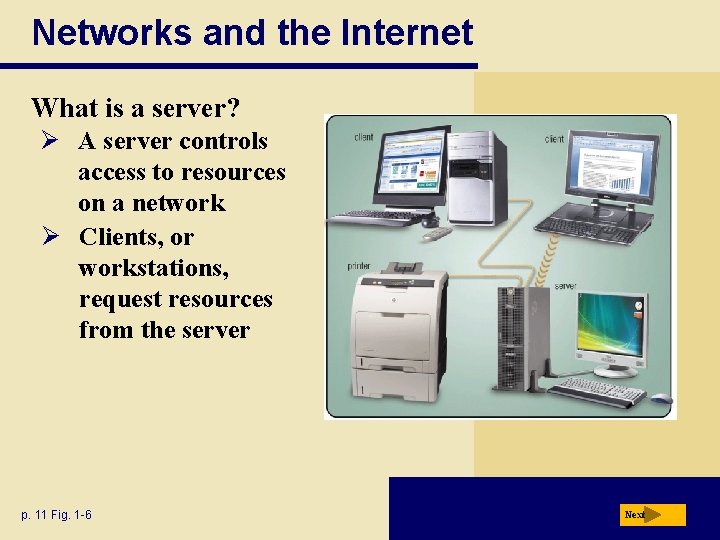 Networks and the Internet What is a server? Ø A server controls access to