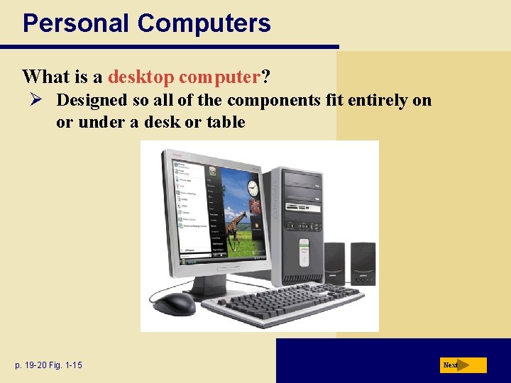 Personal Computers What is a desktop computer? Ø Designed so all of the components