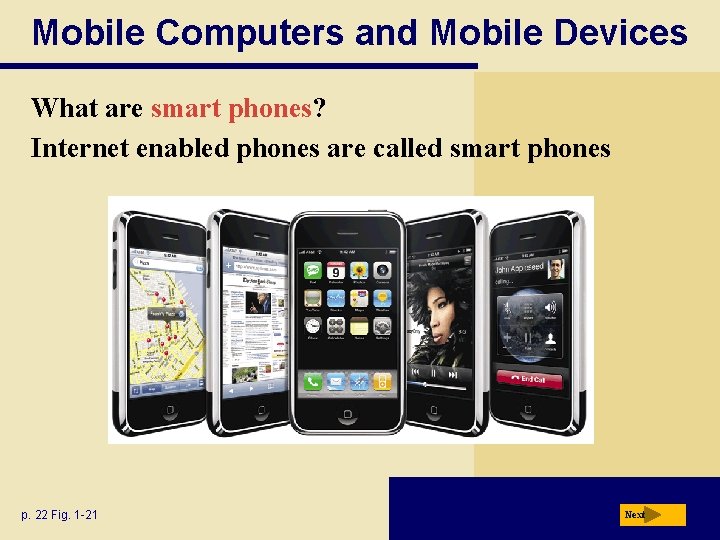 Mobile Computers and Mobile Devices What are smart phones? Internet enabled phones are called