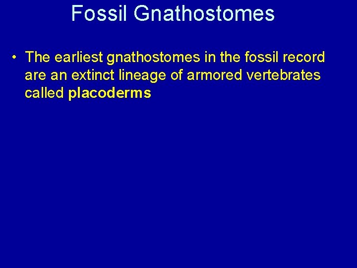 Fossil Gnathostomes • The earliest gnathostomes in the fossil record are an extinct lineage