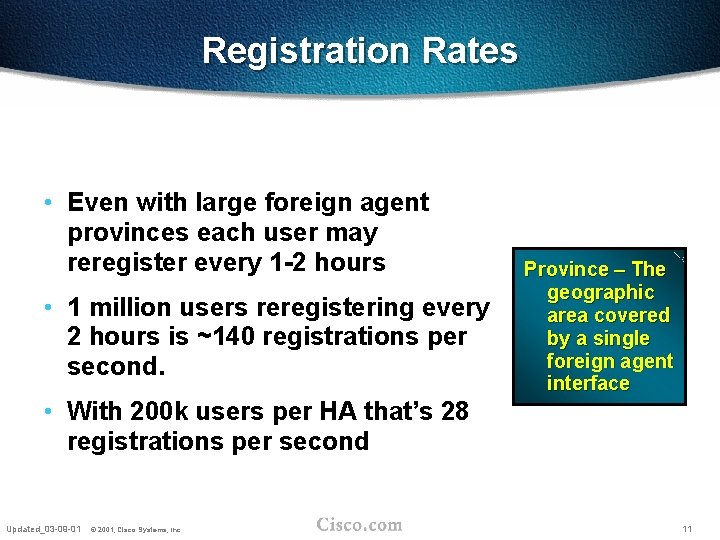 Registration Rates • Even with large foreign agent provinces each user may reregister every