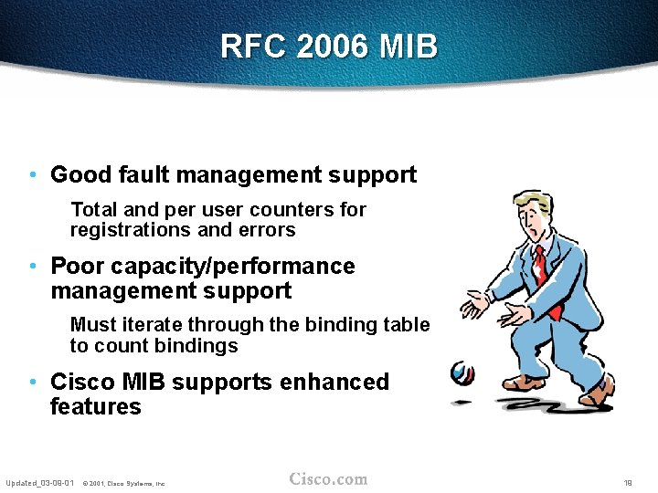 RFC 2006 MIB • Good fault management support Total and per user counters for