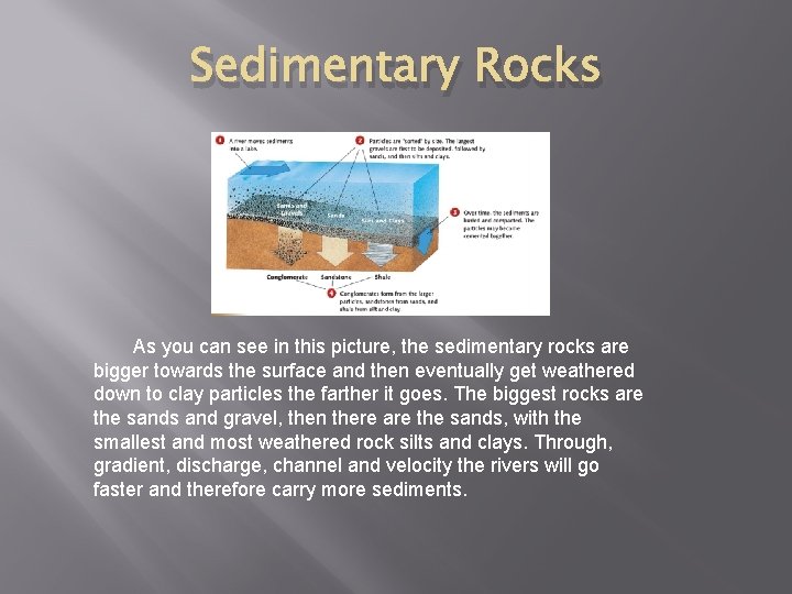 Sedimentary Rocks As you can see in this picture, the sedimentary rocks are bigger