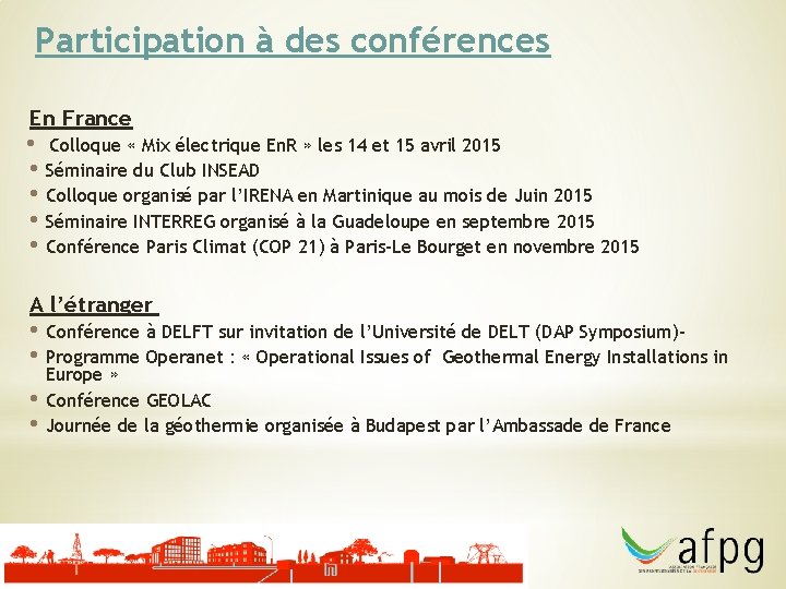 Participation à des conférences En France • Colloque « Mix électrique En. R »