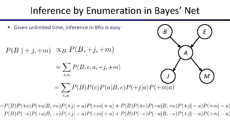 Inference by Enumeration in Bayes’ Net § Given unlimited time, inference in BNs is