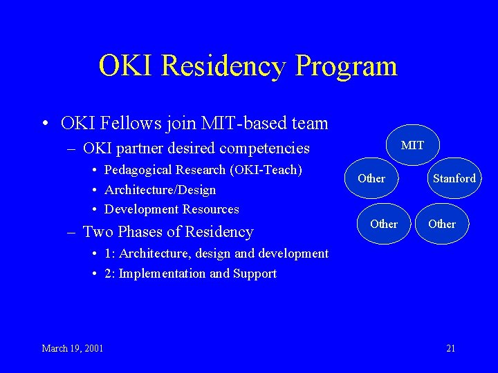 OKI Residency Program • OKI Fellows join MIT-based team – OKI partner desired competencies