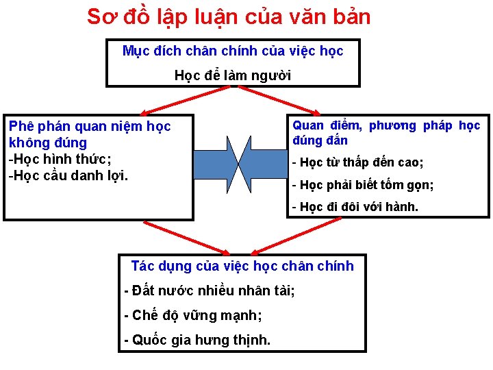 Sơ đồ lập luận của văn bản Mục đích chân chính của việc học