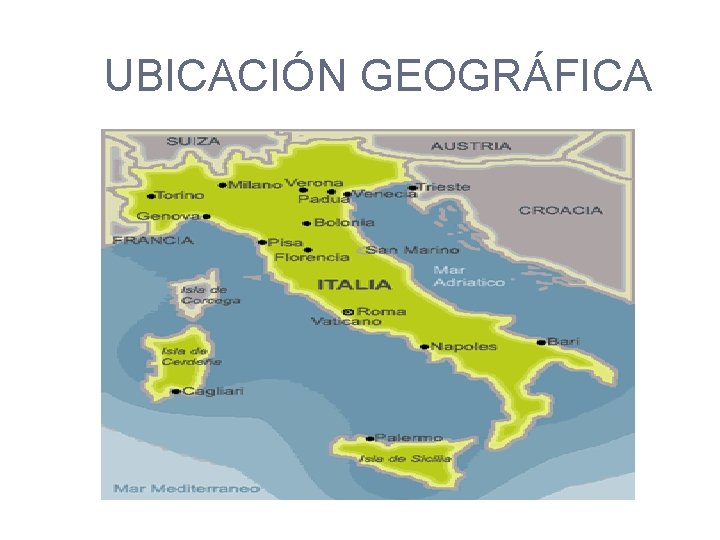 UBICACIÓN GEOGRÁFICA ALPES MAR ADRIATICO MAR TIRRENO MEDITERRÁNEO 