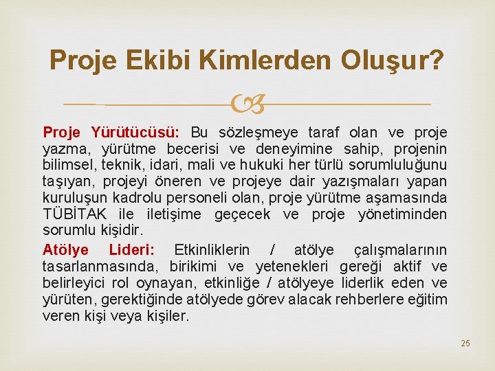 Proje Ekibi Kimlerden Oluşur? Proje Yürütücüsü: Bu sözleşmeye taraf olan ve proje yazma, yürütme