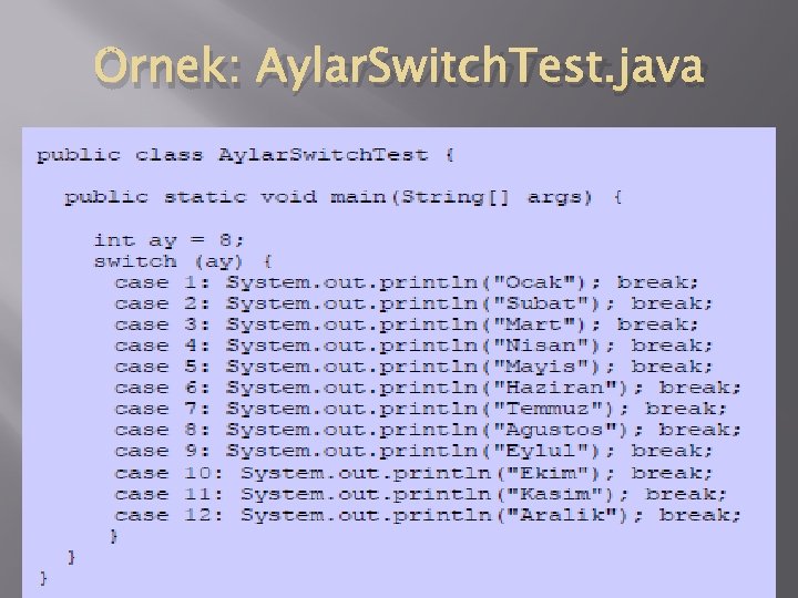 Örnek: Aylar. Switch. Test. java 