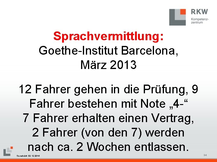 Sprachvermittlung: Goethe-Institut Barcelona, März 2013 12 Fahrer gehen in die Prüfung, 9 Fahrer bestehen