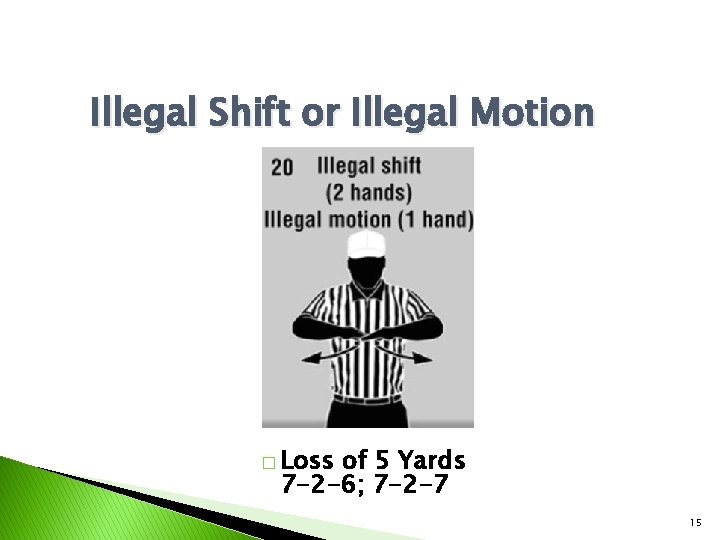 Illegal Shift or Illegal Motion � Loss of 5 Yards 7 -2 -6; 7