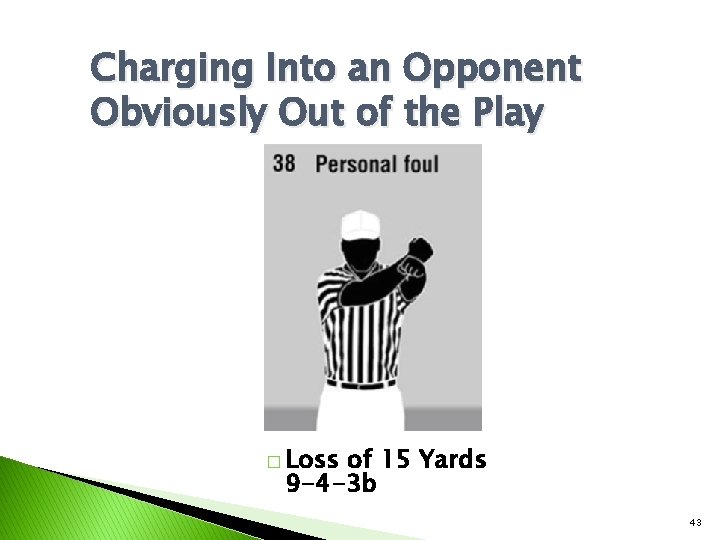 Charging Into an Opponent Obviously Out of the Play � Loss of 15 Yards